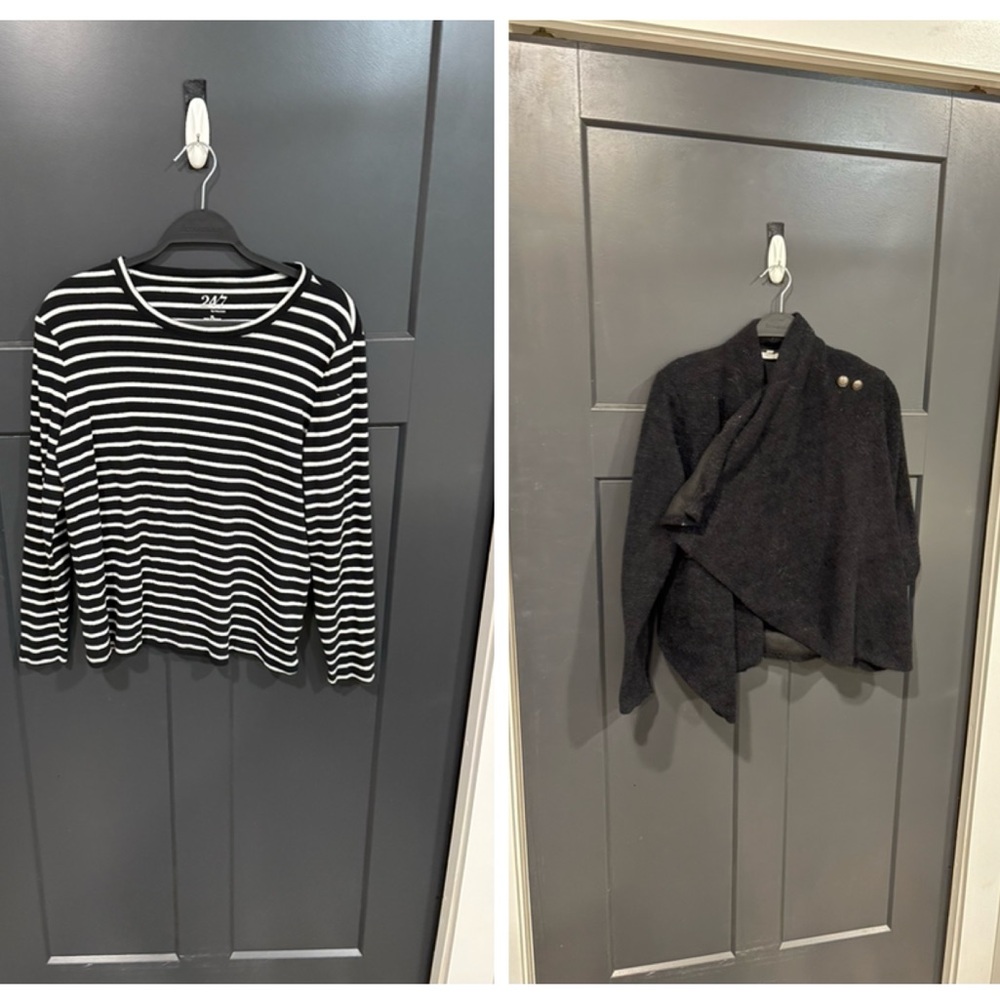 2 Piece Bundle XL
Striped Long Sleeve + Black wrap sweater